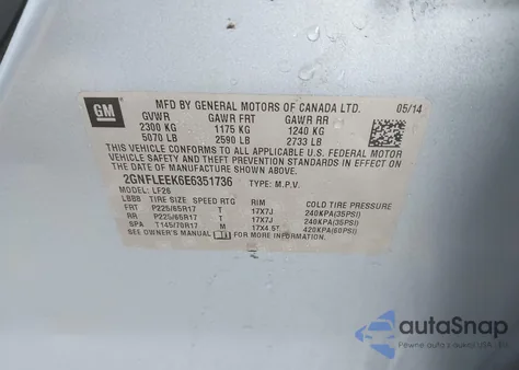 2014 Chevrolet Equinox Ls из США, поврежденный, VIN 2GNFLEEK6E6351736